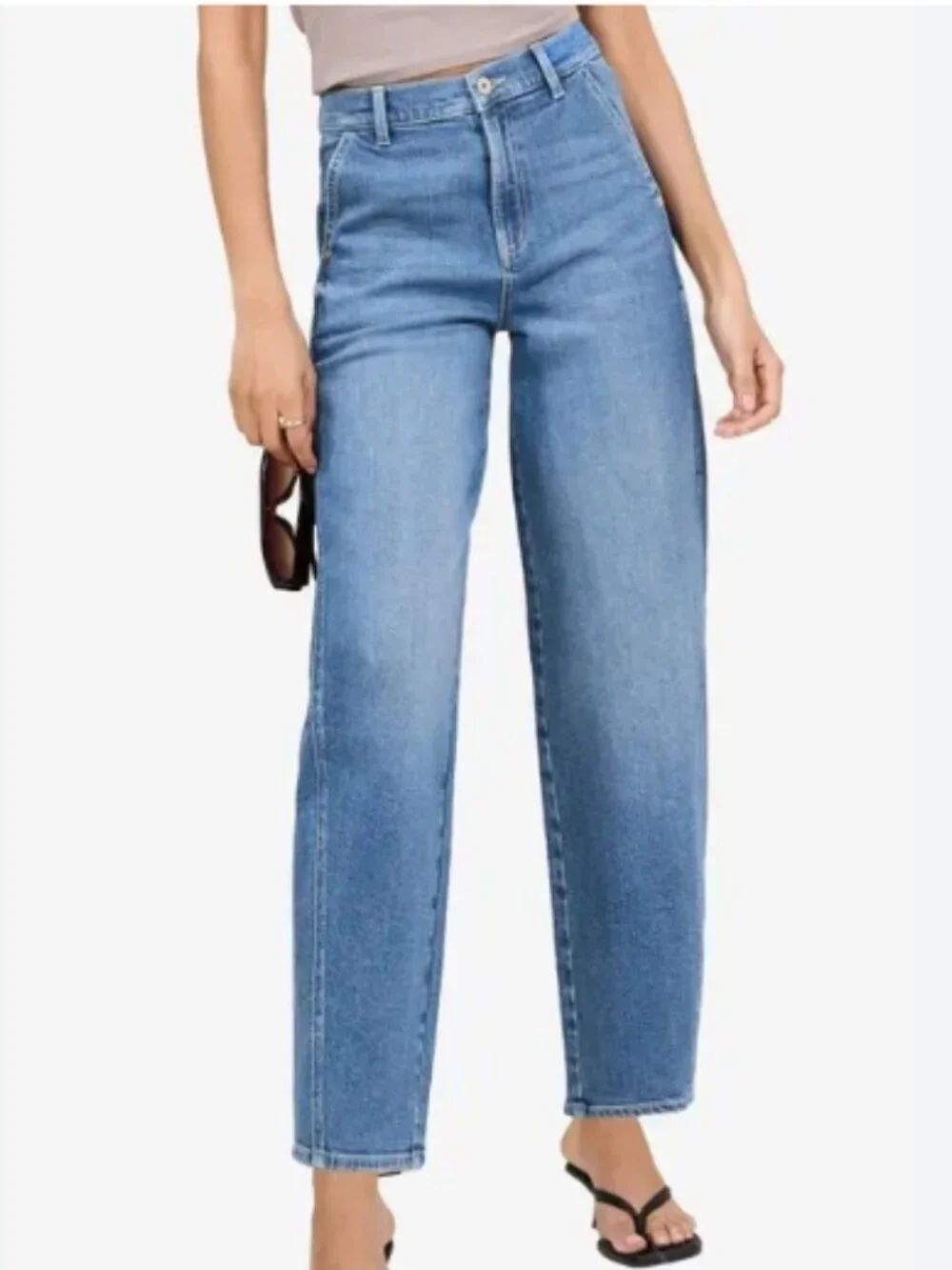 EUC LIPSY London Mid Wash Blue Slim Barrel Leg Jeans Cotton Blend Size 6